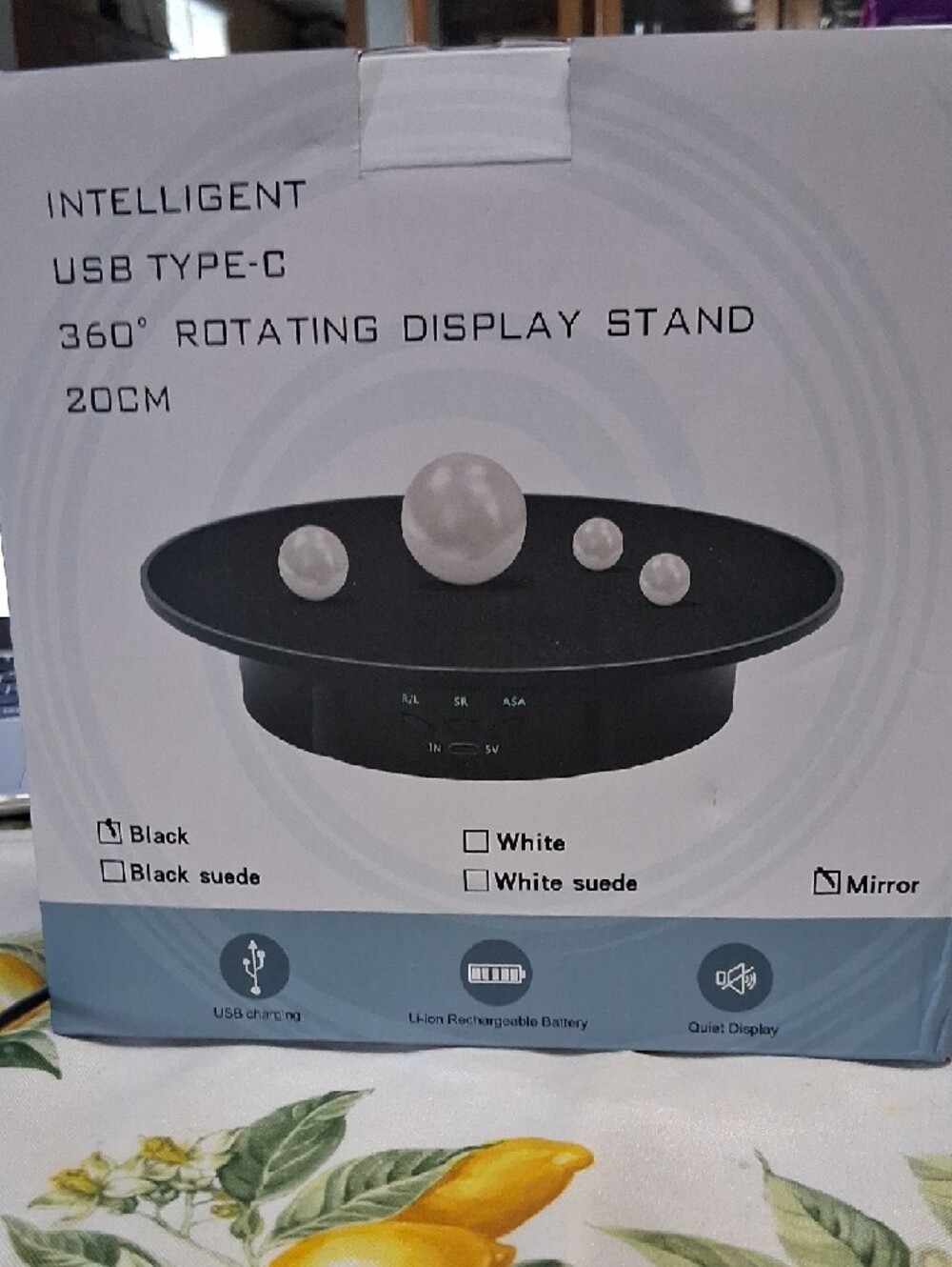 Rotating MIRRORED  Display Turntable - Silver Top, Black Base - Picture 6 of 6